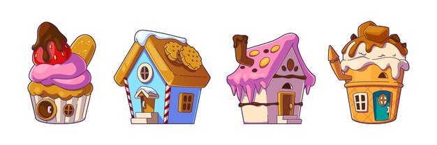 Fantásicas casas de caramelo hechas de postres dulces