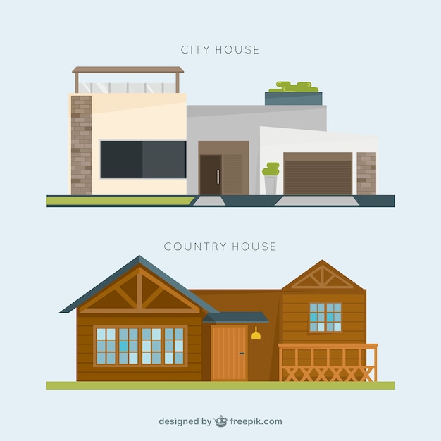 Vector gratuito fantástica casa de ciudad y casa de campo