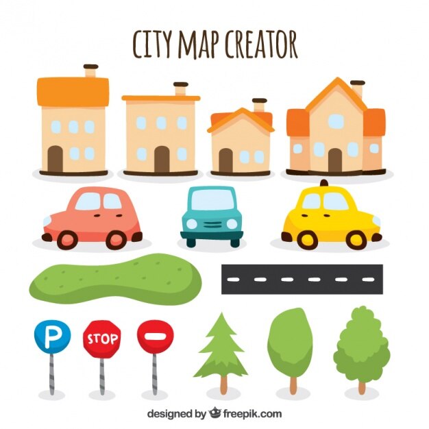 Fantastica selección de elementos para crear un mapa de ciudad