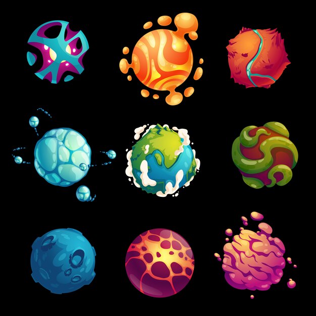 Fantasy space planets and Earth para el juego ui galaxy