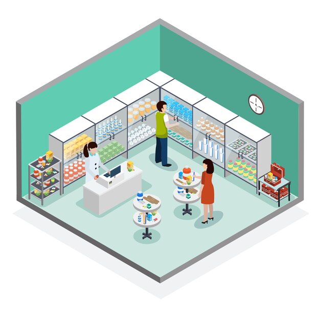 Farmacia Dispensario Farmacia Composición Isométrica