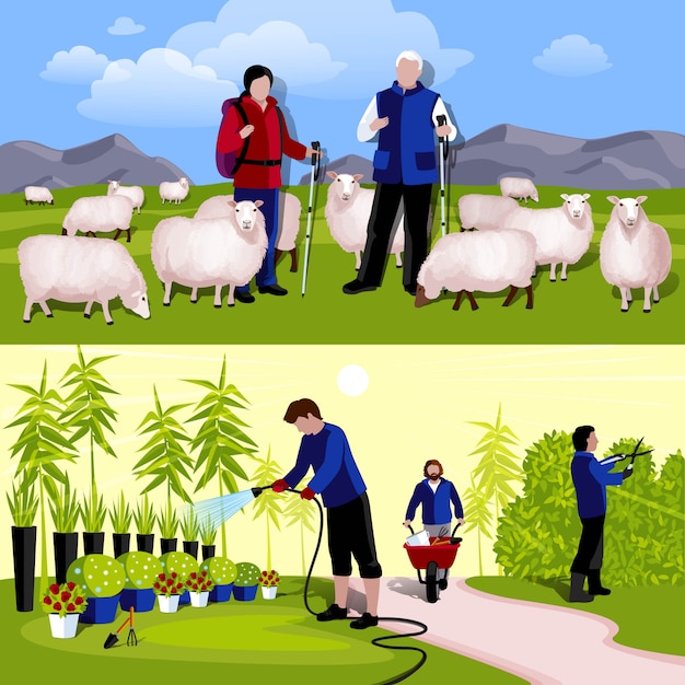 Farmers Gardeners 2 Banners horizontales planos conjunto