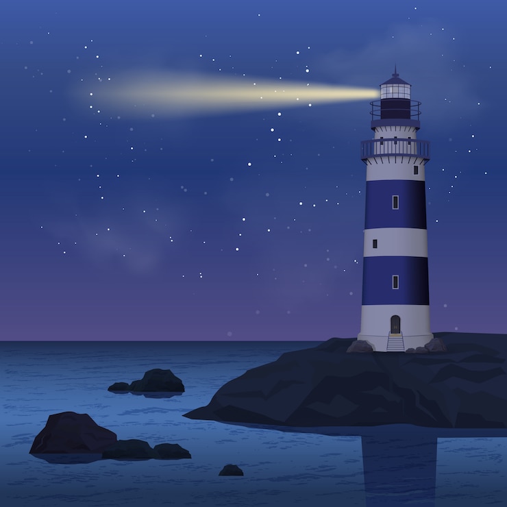 Vector gratuito faro en la noche