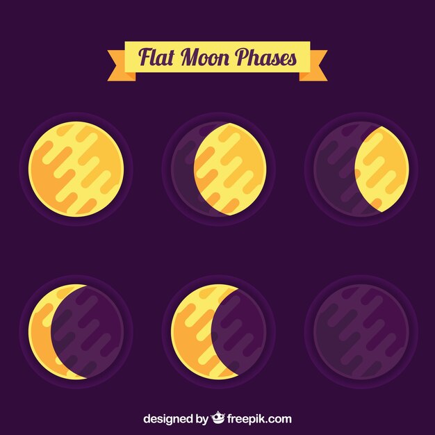 Fases de la luna en diseño plano 