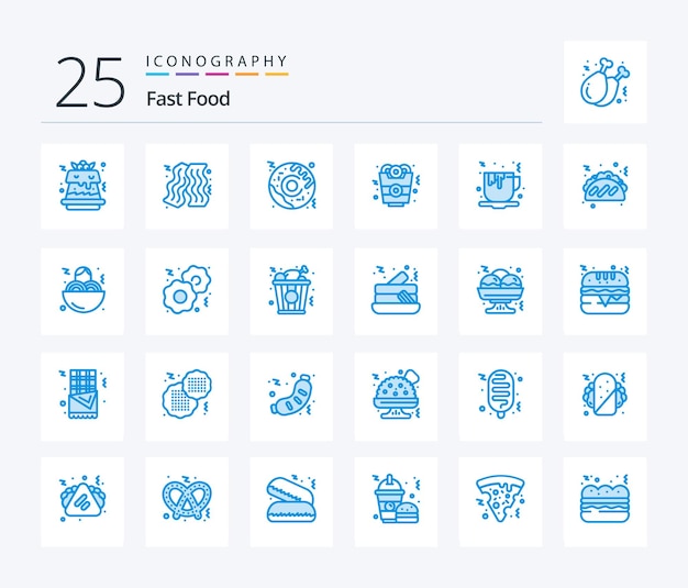 Vector gratuito fast food 25 paquete de iconos de color azul que incluye comida rápida comida comida comida rápida café