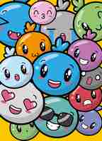 Vector gratuito felices coloridos emojis kawaii