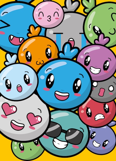felices coloridos emojis Kawaii