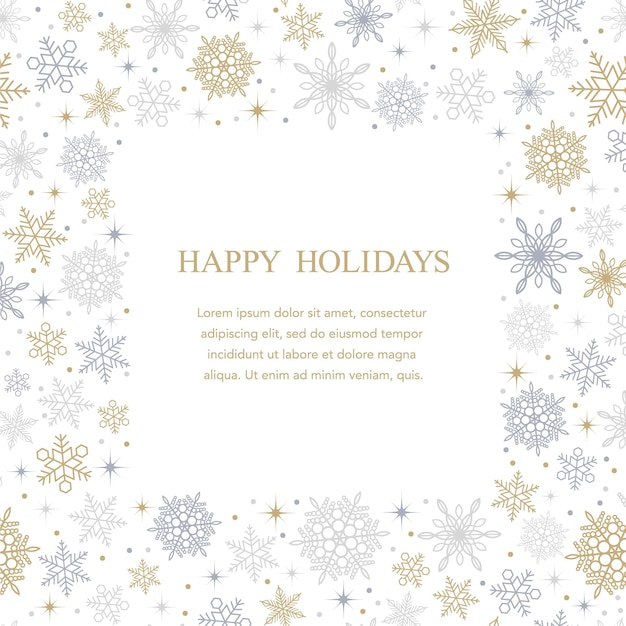 Felices Fiestas Vector Resumen Marco Cuadrado Ilustración Con Copos De Nieve Y Espacio De Texto.