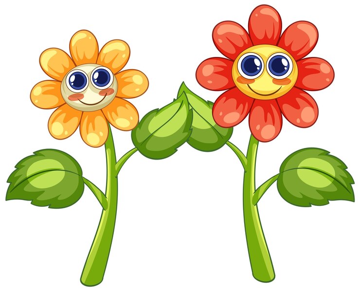 Vector gratuito felices flores de dibujos animados sonriendo juntas