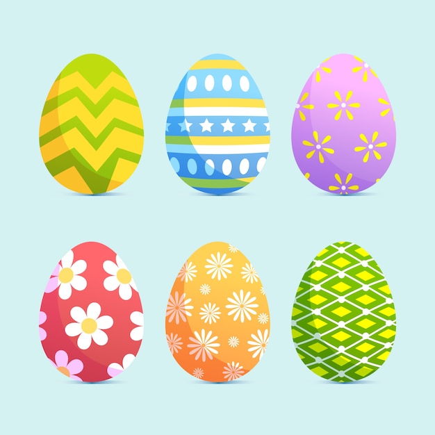 Vector gratuito felices pascuas con lindo diseño plano de huevos