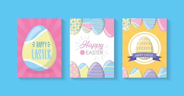 Felices tarjetas de pascua con huevos, colores pastel