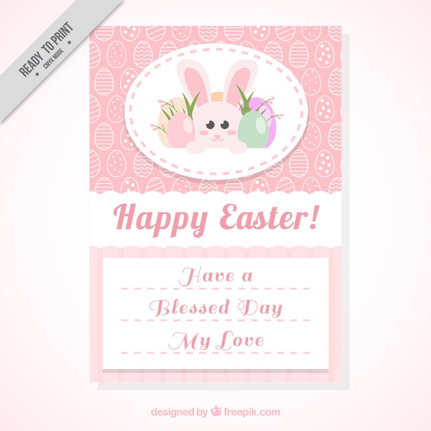 Felicitación de pascua con bonito conejito 