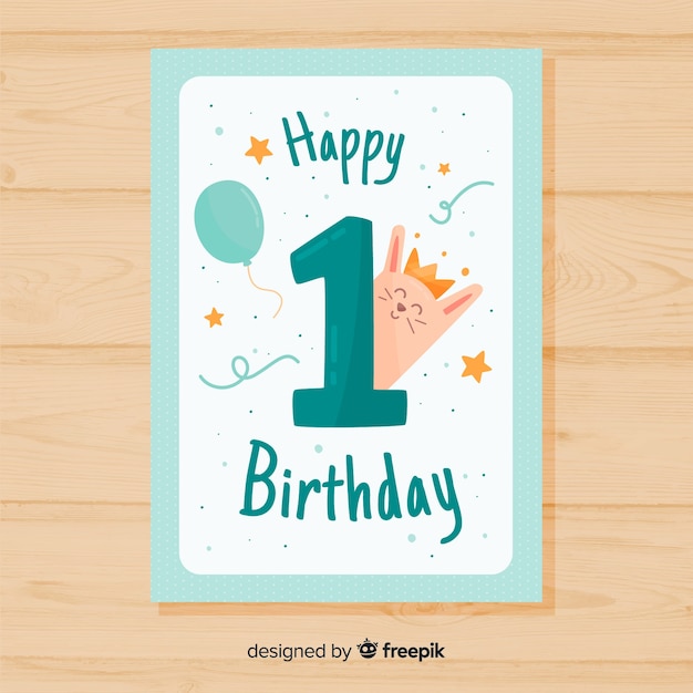 Felicitación primer cumpleaños conejo asomado
