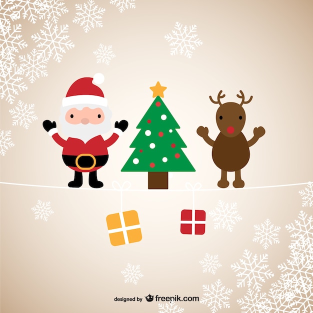 Vector gratuito felicitación con santa claus y reno de navidad