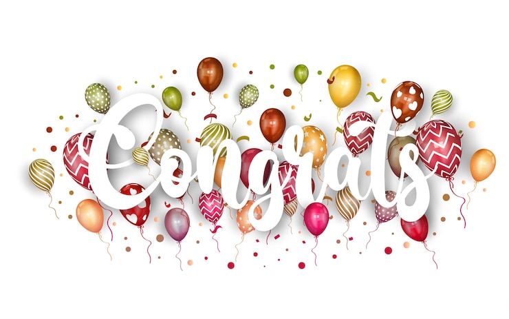 Vector gratuito felicitaciones rotulación con globo y confeti.