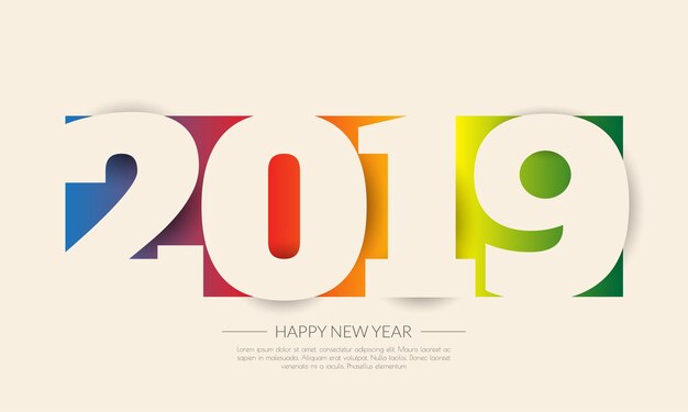 Feliz Ano 2019 Nuevo Tarjeta De Saludos Diseno Colorido Vector