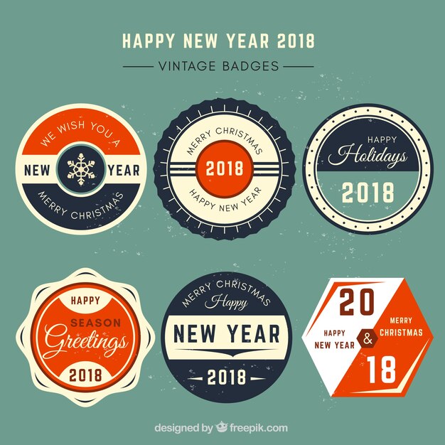 Feliz año nuevo 2018 etiquetas vintage