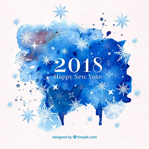 Feliz año nuevo 2018 fondo en acuarela azul