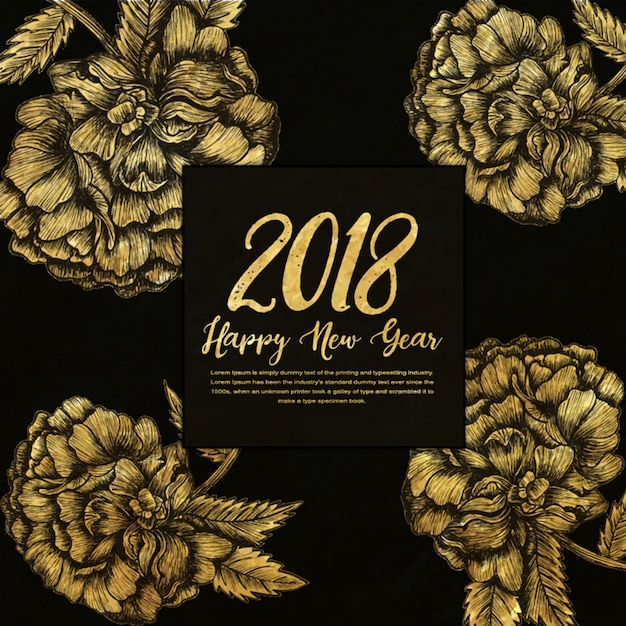 Feliz año nuevo 2018 Fondo dorado con estilo eclosión