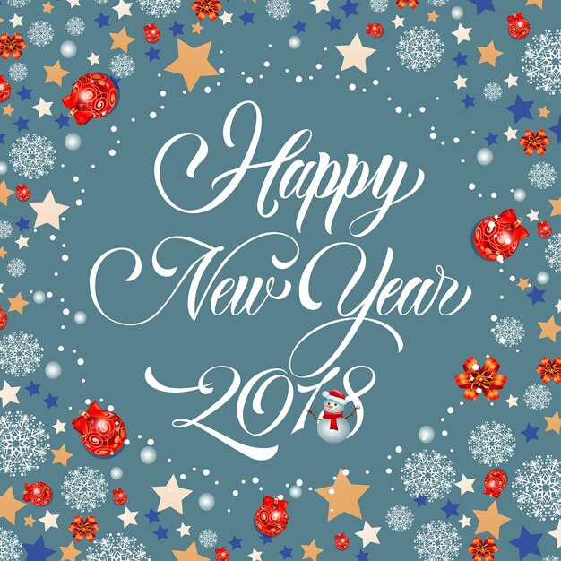 Feliz año nuevo 2018 Letras, muñeco de nieve