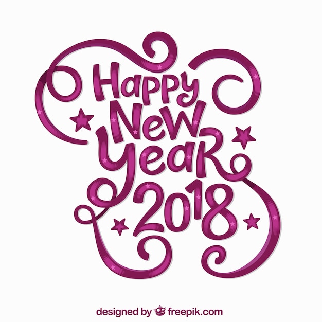 Feliz año nuevo 2018 con lettering en blanco y rosa