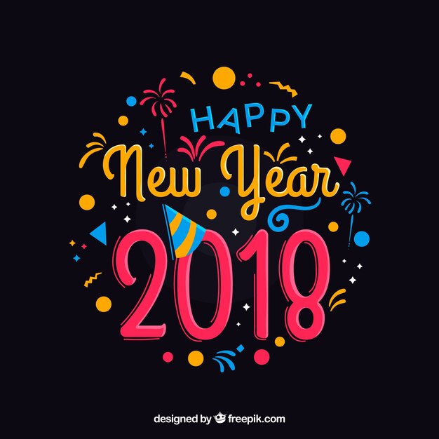 Feliz año nuevo 2018 con lettering colorido