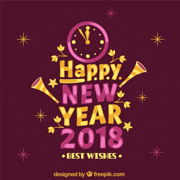 Vector gratuito feliz año nuevo 2018 con lettering en rosa