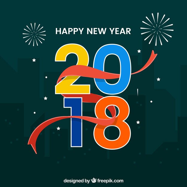 Feliz año nuevo 2018 sobre el fondo de una ciudad