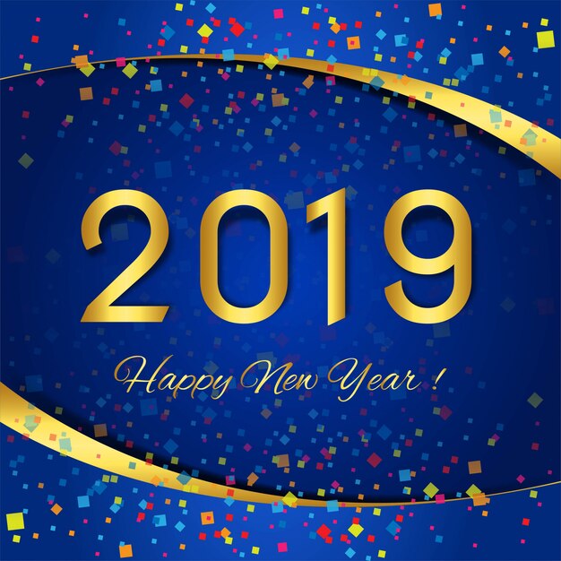 Feliz año nuevo 2019 celebración tarjeta fondo colorido