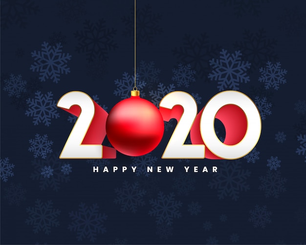 Vector gratuito feliz año nuevo 2020 diseño de tarjeta de estilo 3d