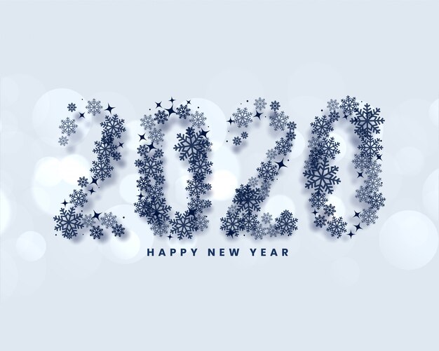 Feliz año nuevo 2020 escrito en estilo copos de nieve