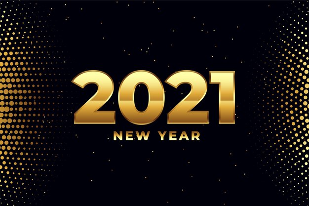 Feliz año nuevo 2021 en color dorado y semitono