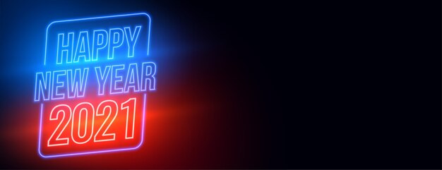 Feliz año nuevo 2021 diseño de banner brillante de neón