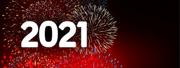 Vector gratuito feliz año nuevo 2021 diseño de banner de fuegos artificiales