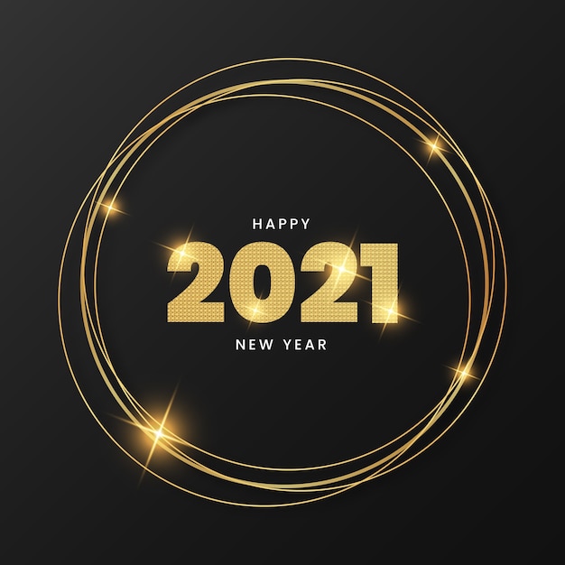 Feliz año nuevo 2021 con elegante marco dorado