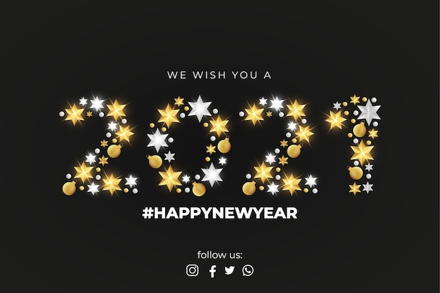 Feliz año nuevo 2021 tarjeta de felicitación con elegante decoración navideña
