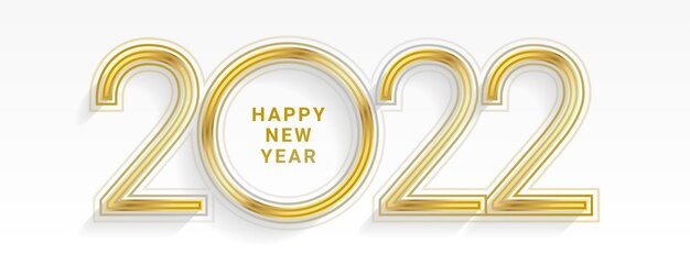 Feliz año nuevo 2022 banner de efecto de texto de estilo de línea dorada