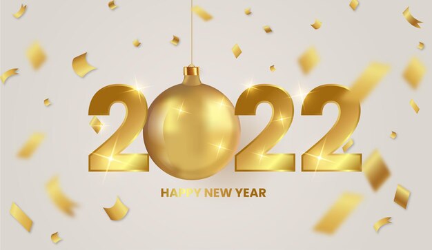 Feliz año nuevo 2022 con bola dorada de navidad