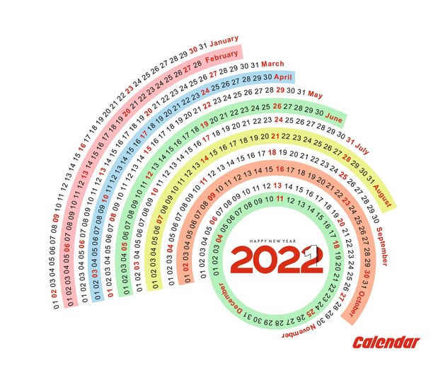 Feliz año nuevo 2022 Calendario - elementos de diseño de vacaciones de año nuevo para tarjetas navideñas, cartel de banner de calendario para decoraciones, fondo de ilustración vectorial.
