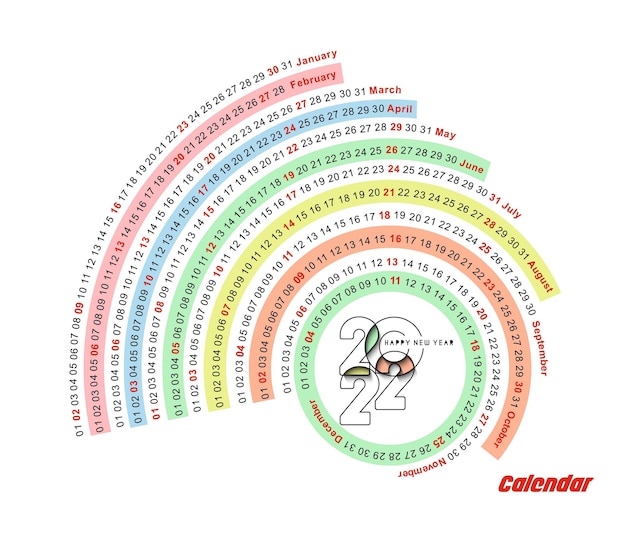 Feliz año nuevo 2022 Calendario - elementos de diseño de vacaciones de año nuevo para tarjetas navideñas, cartel de banner de calendario para decoraciones, fondo de ilustración vectorial.