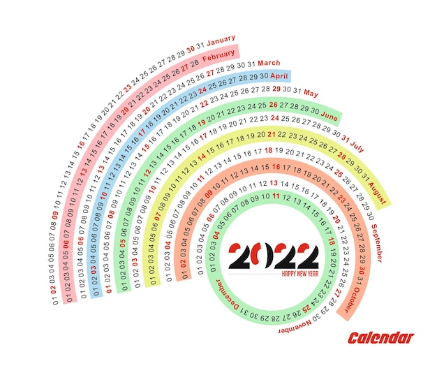 Feliz año nuevo 2022 calendario - elementos de diseño de vacaciones de año nuevo para tarjetas navideñas, cartel de banner de calendario para decoraciones, fondo de ilustración vectorial.