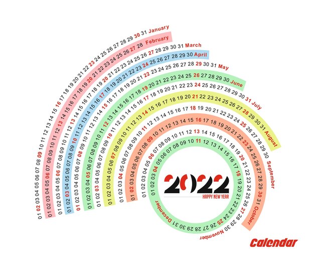 Feliz año nuevo 2022 Calendario - elementos de diseño de vacaciones de año nuevo para tarjetas navideñas, cartel de banner de calendario para decoraciones, fondo de ilustración vectorial.