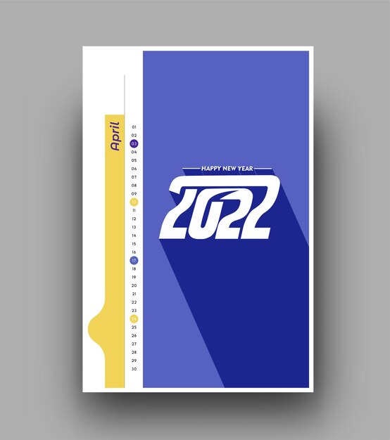 Feliz año nuevo 2022 Calendario - elementos de diseño de vacaciones de año nuevo para tarjetas navideñas, cartel de banner de calendario para decoraciones, fondo de ilustración vectorial.
