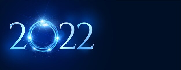 Feliz año nuevo 2022 diseño de banner de texto brillante azul