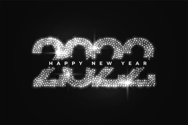 Vector gratuito feliz año nuevo 2022 diseño de saludo de números de texto brillante plateado
