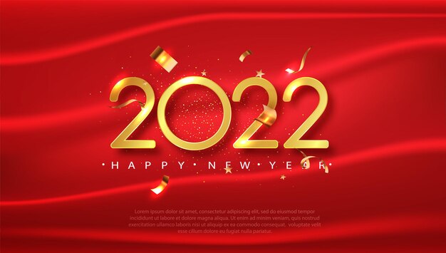 Feliz año nuevo 2022 elegante diseño. Fondo rojo festivo para tarjeta de felicitación, calendario.