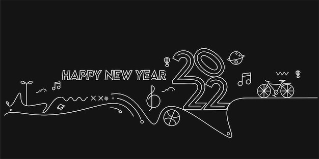 Feliz año nuevo 2022 con elemento de diseño musical, ilustración vectorial.