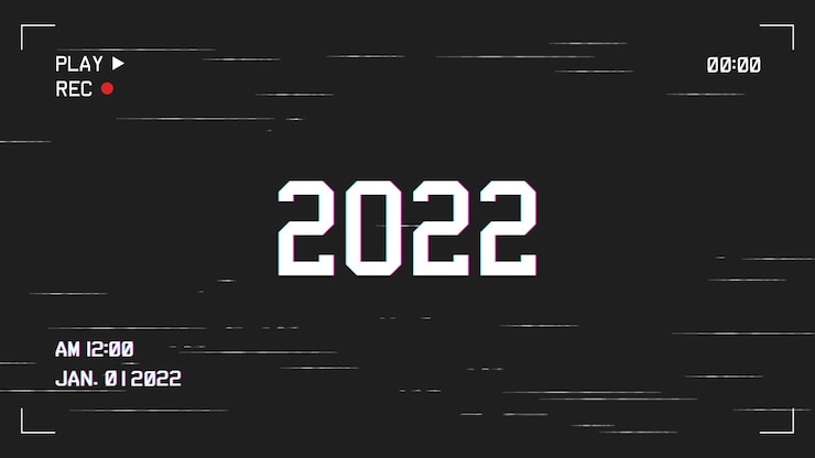 Vector gratuito feliz año nuevo 2022 con fondo de estilo retro vhs