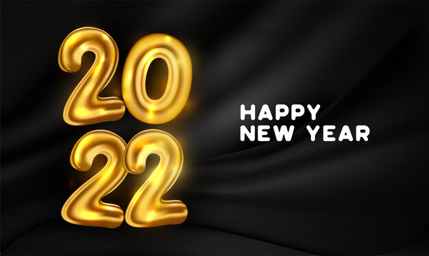 Feliz año nuevo 2022 fondo con números de globos dorados