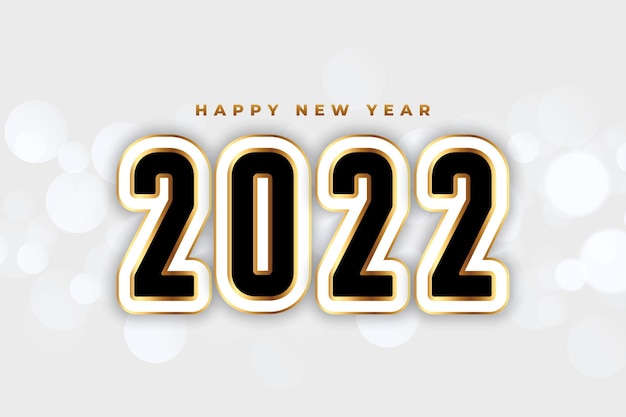 Feliz año nuevo 2022 fondo de pantalla blanco con estilo de texto dorado